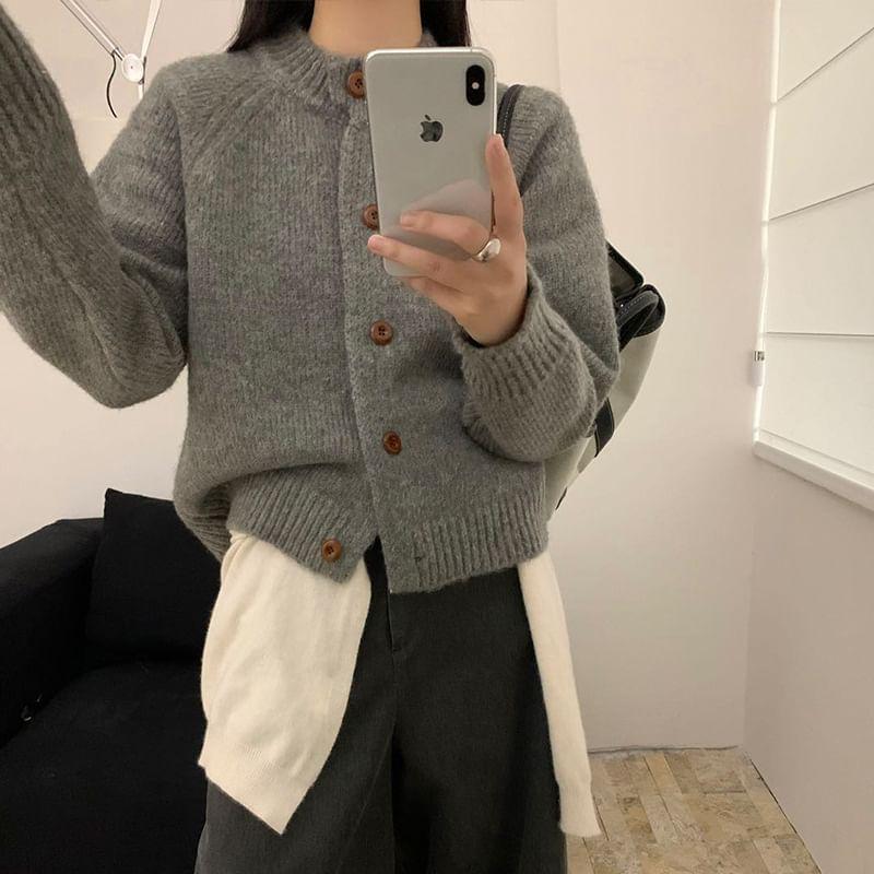 Round Neck Plain Cardigan Product Image