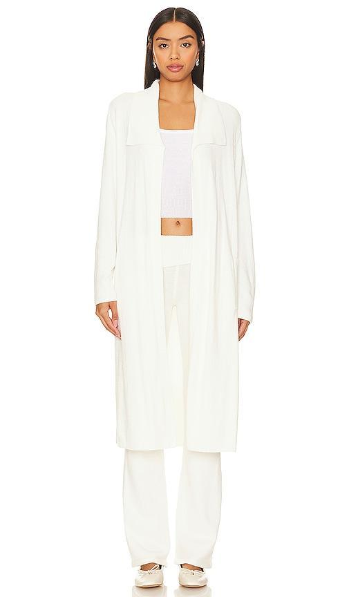 Barefoot Dreams CozyChic Ultra Lite Wide Collar Long Cardi In Pearl in White. Size L. Product Image