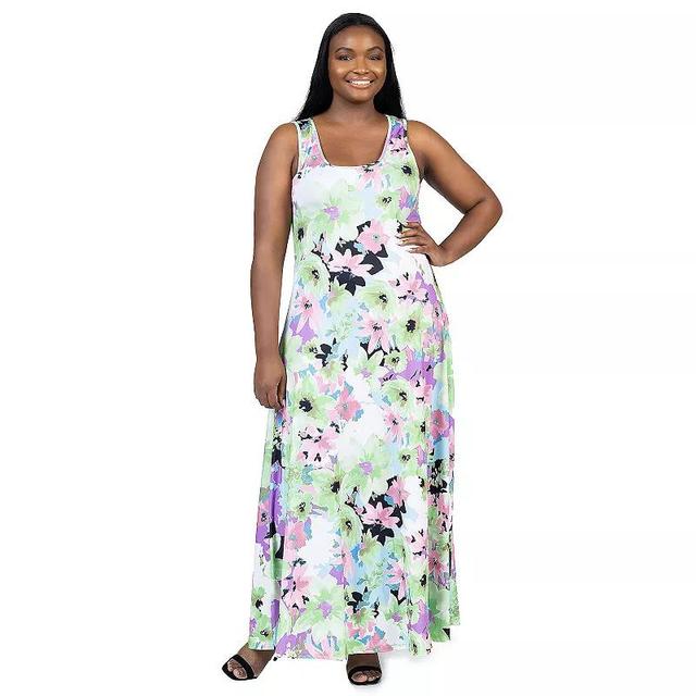 Plus Size 24Seven Comfort Apparel Scoopneck A Line Sleeveless Maxi Dress, Womens Product Image