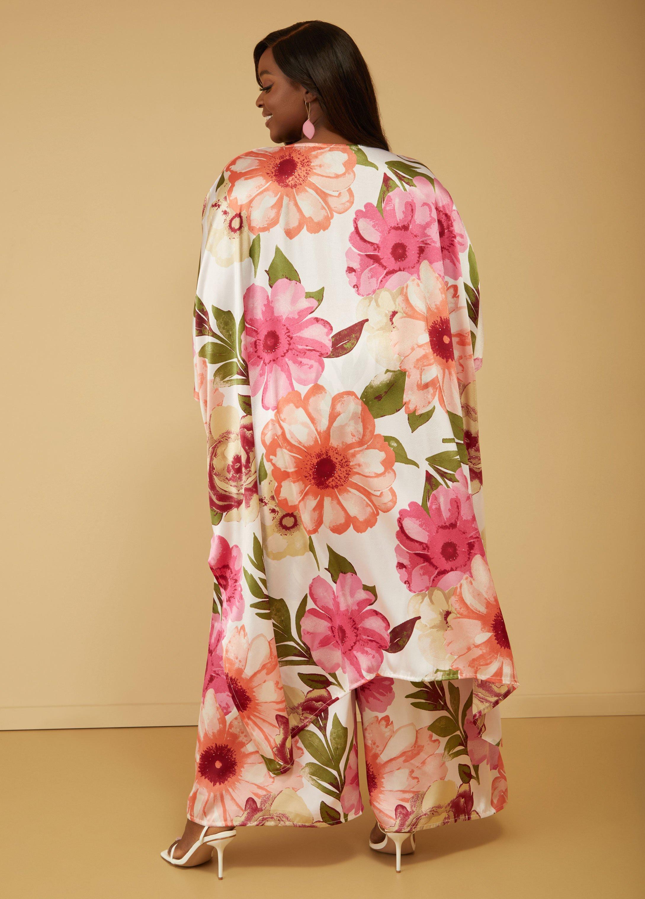 Floral Print Satin Kimono Product Image