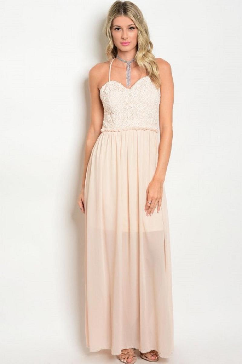 Cream Lace Semi-Formal Long Dress Product Image