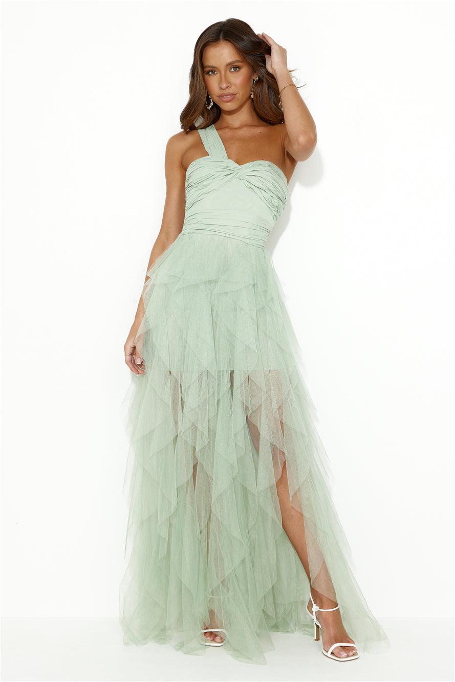 Extravagance Is Me One Shoulder Tulle Maxi Dress Sage Product Image