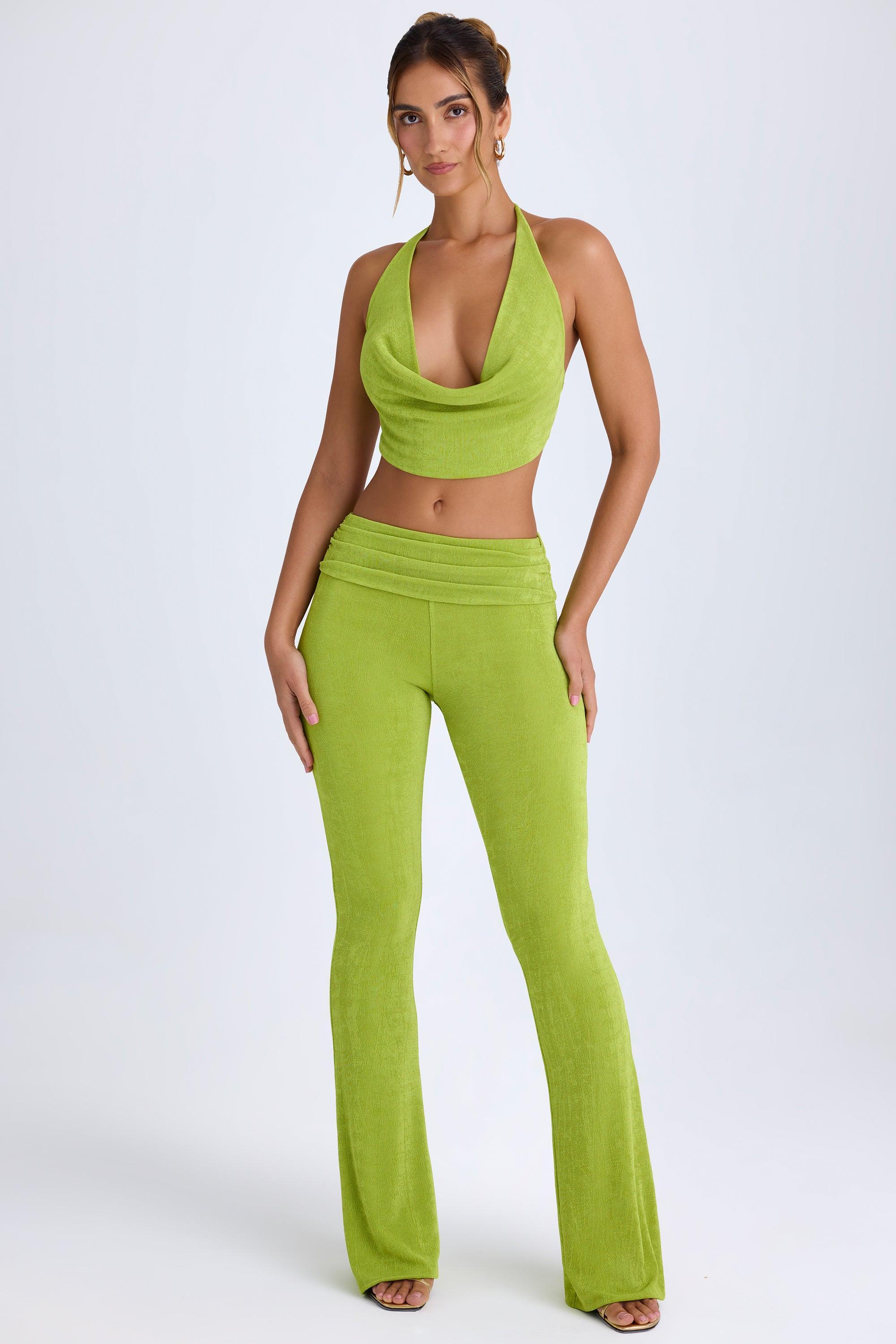 Ruched Mid-Rise Trousers in Pear Green Product Image