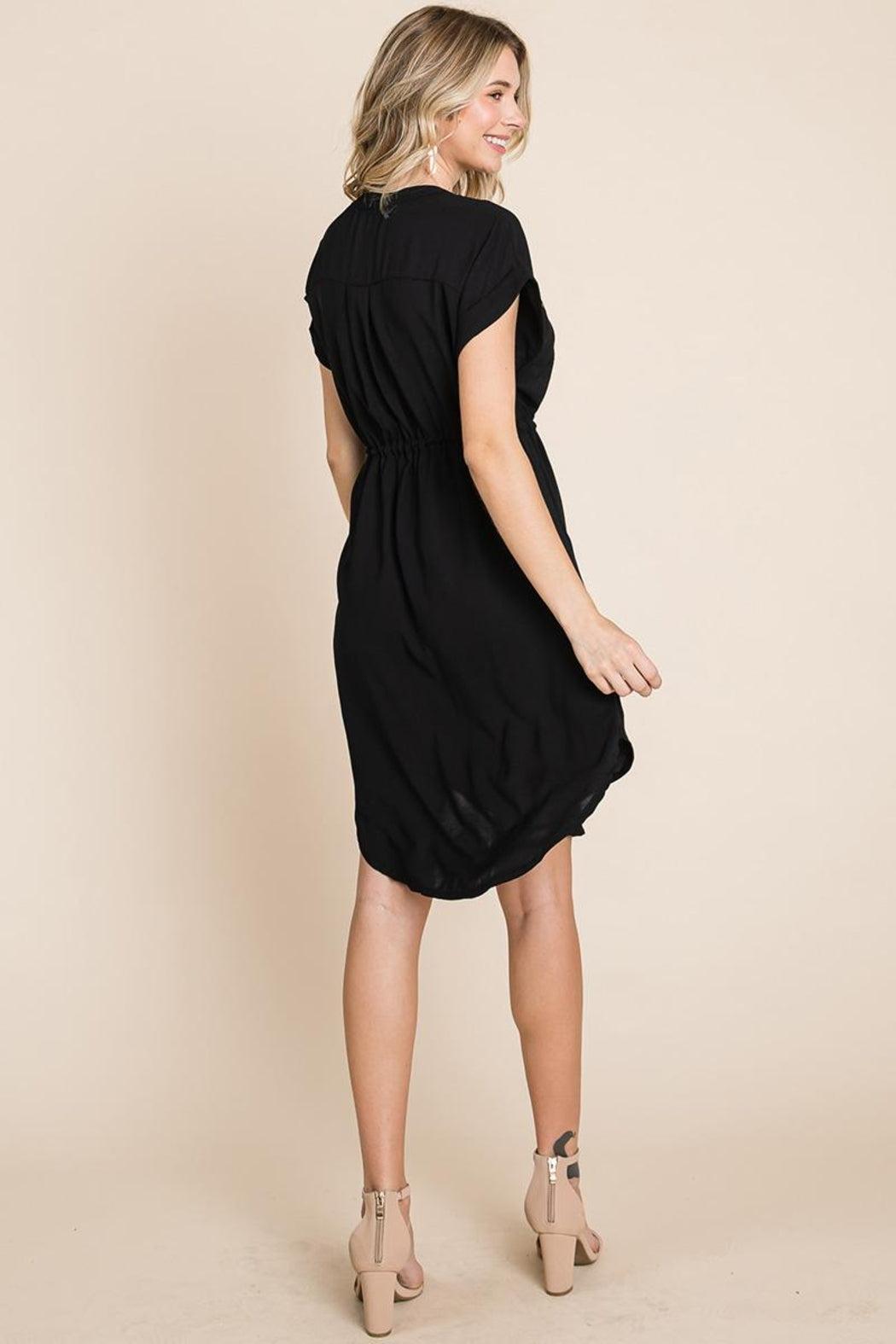 Button Up Tie Waist V Neck Shirt Dress Female Product Image