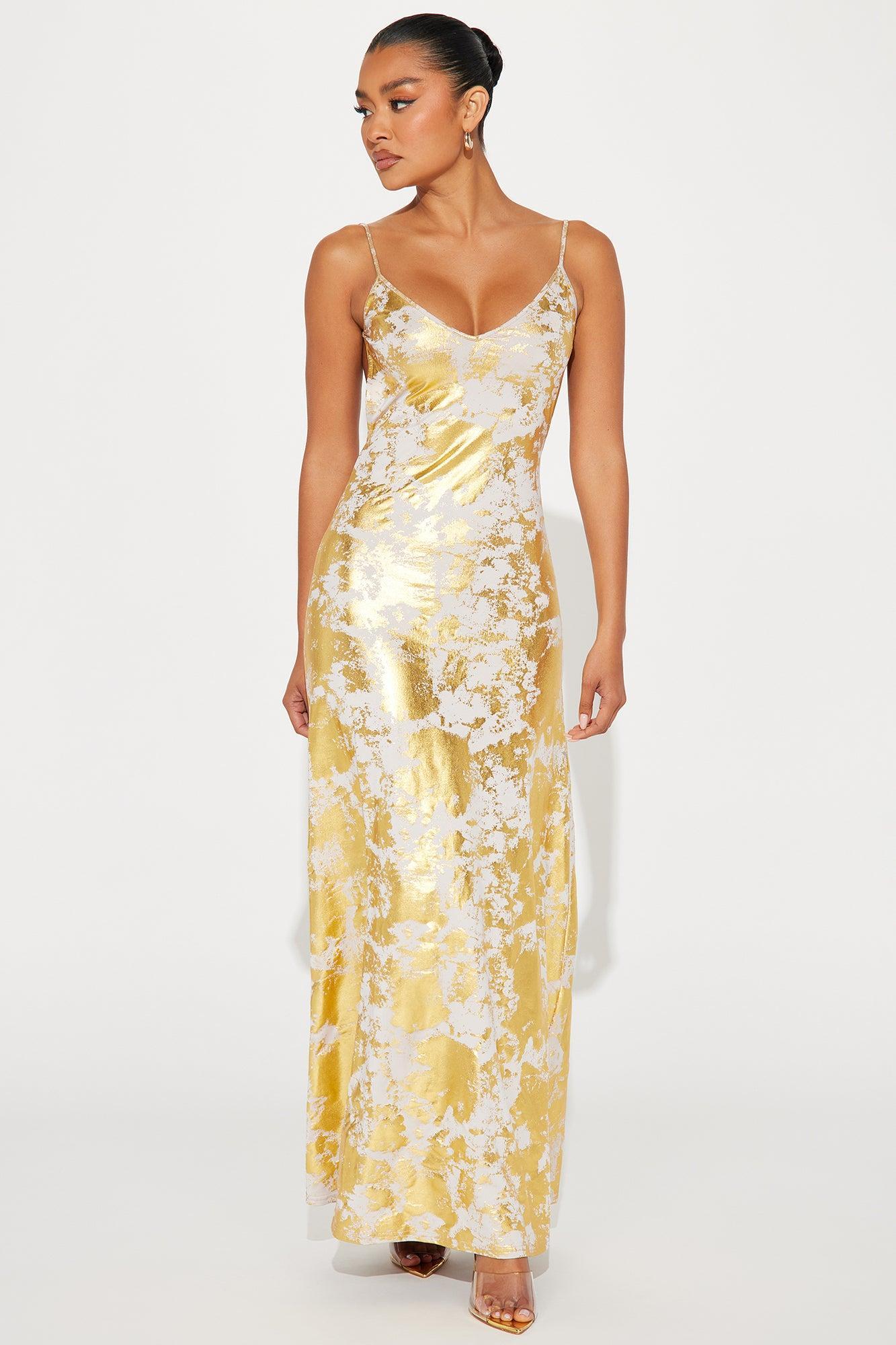 Riley Metallic Maxi Dress - Gold Product Image