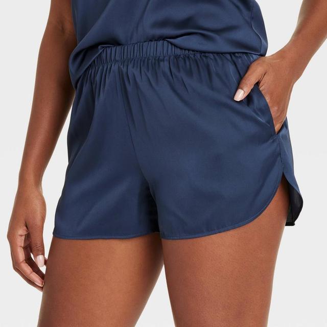 Womens Satin Pajama Shorts - Auden Navy Blue L Product Image