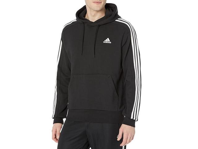 adidas Essentials French Terry 3-Stripes Pullover Hoodie (Black/White) Men's Clothing Product Image