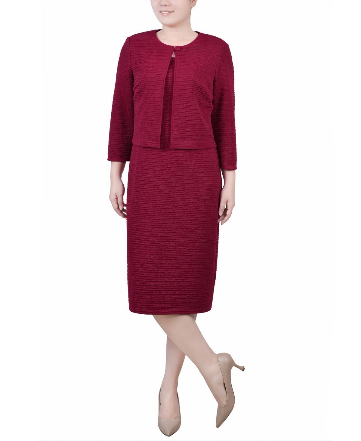 Ny Collection Petite Textured 3/4 Sleeve Two Piece Dress Set Product Image