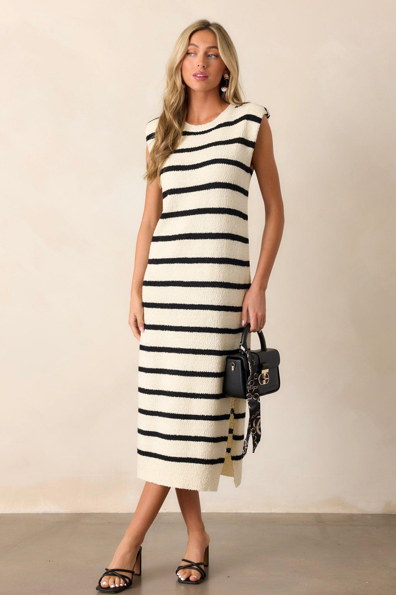 See You Soon Ivory Stripe Midi Dress Product Image