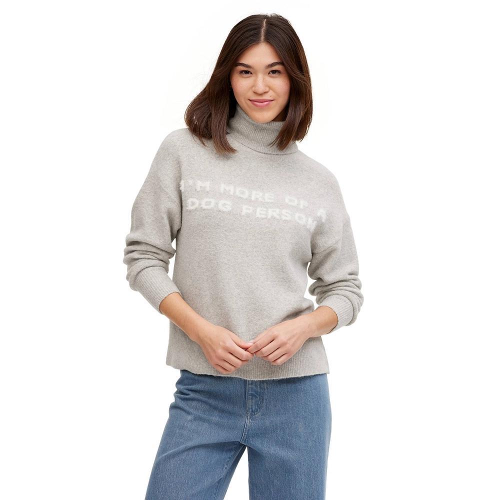 Women's "I'm More Of A Dog Person" Turtleneck Sweater - Heathered Gray - The Cuddle Collab - M Product Image