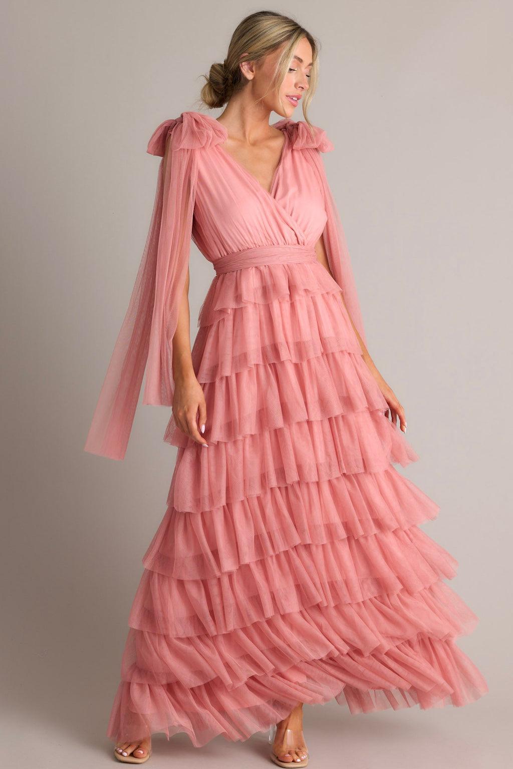 Creating Memories Dusty Rose Tiered Tulle Maxi Dress Product Image