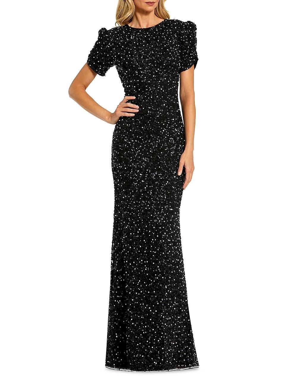 Womens Beaded Short-Sleeve Gown Product Image