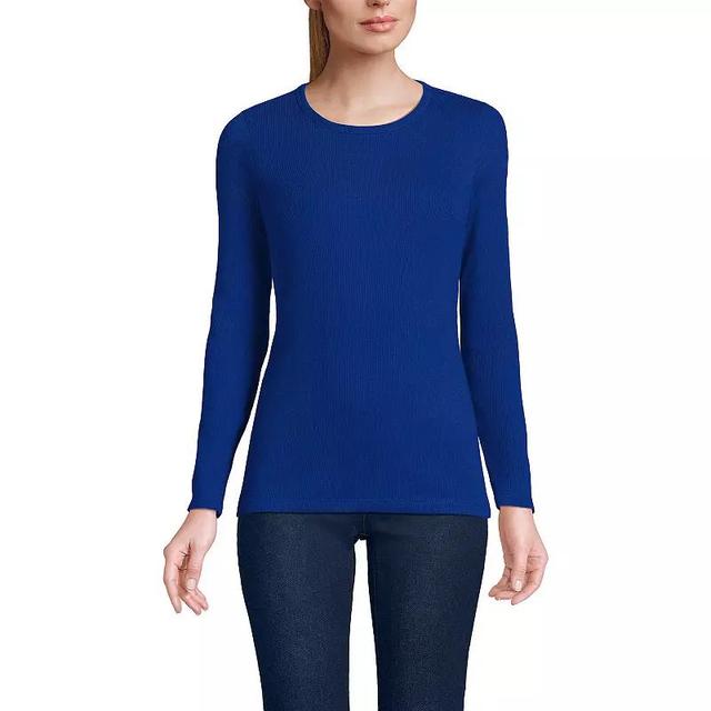 Petite Lands End Long Sleeve Micro Rib Crewneck T-Shirt, Womens Product Image