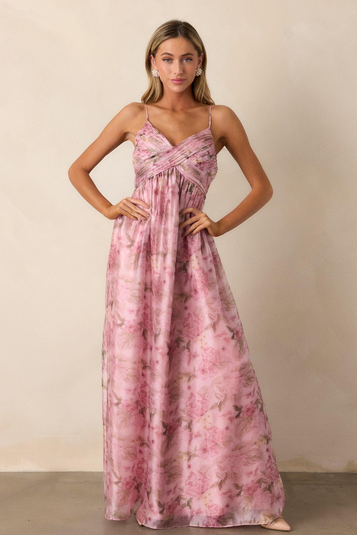 Blooming In Essence Pink Floral Maxi Dress Product Image