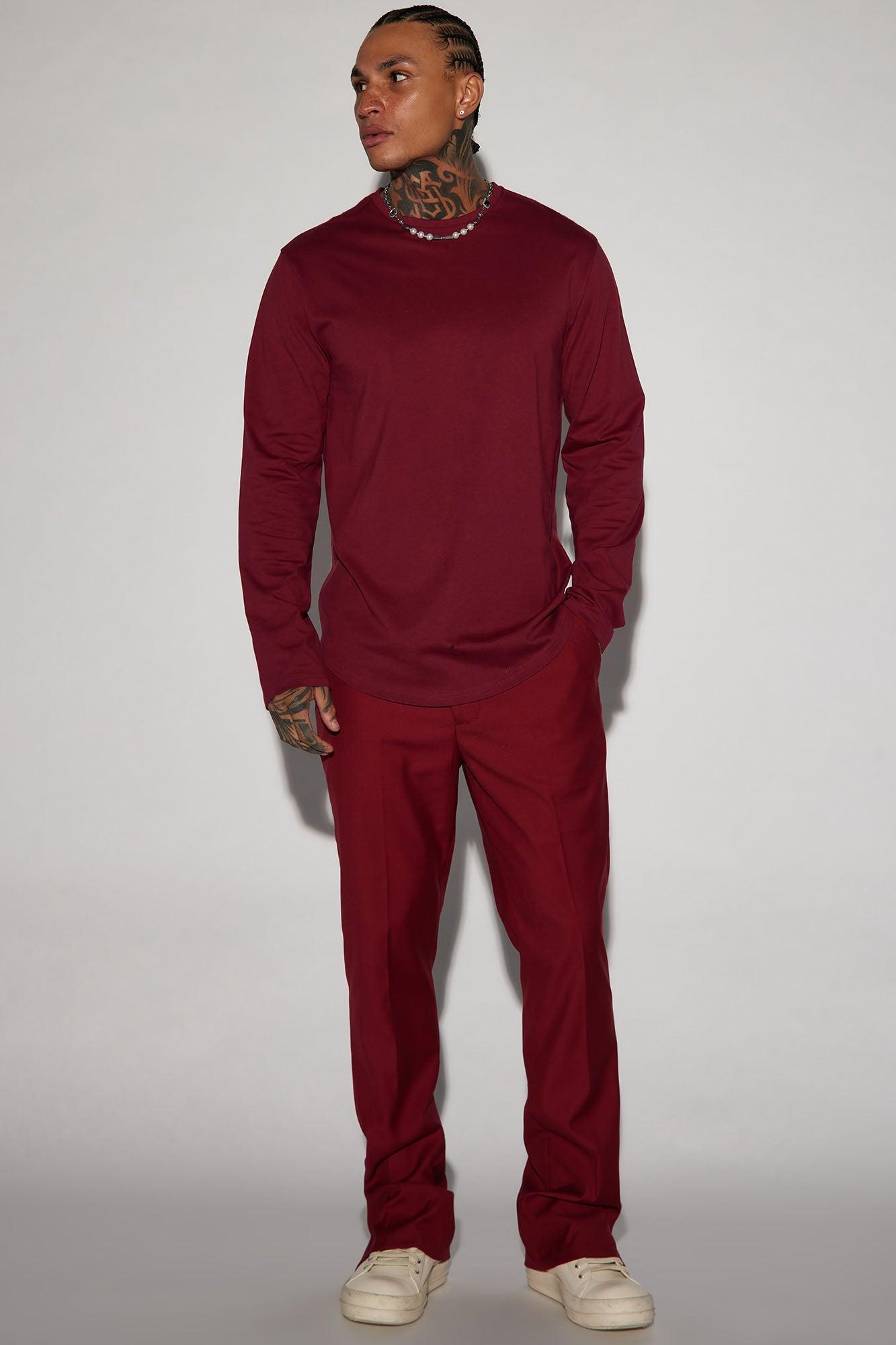 Essential Long Sleeve Scallop Tee - Burgundy Product Image