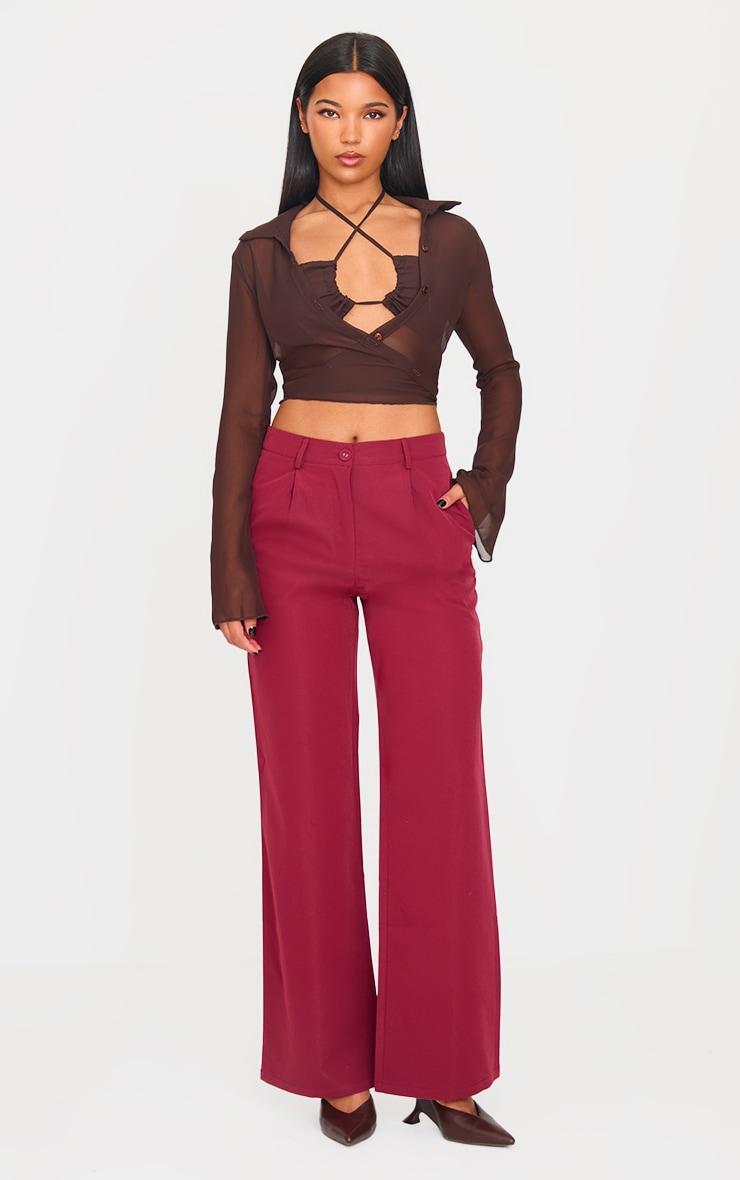 Burgundy Peach Skin Straight Leg Pants product image