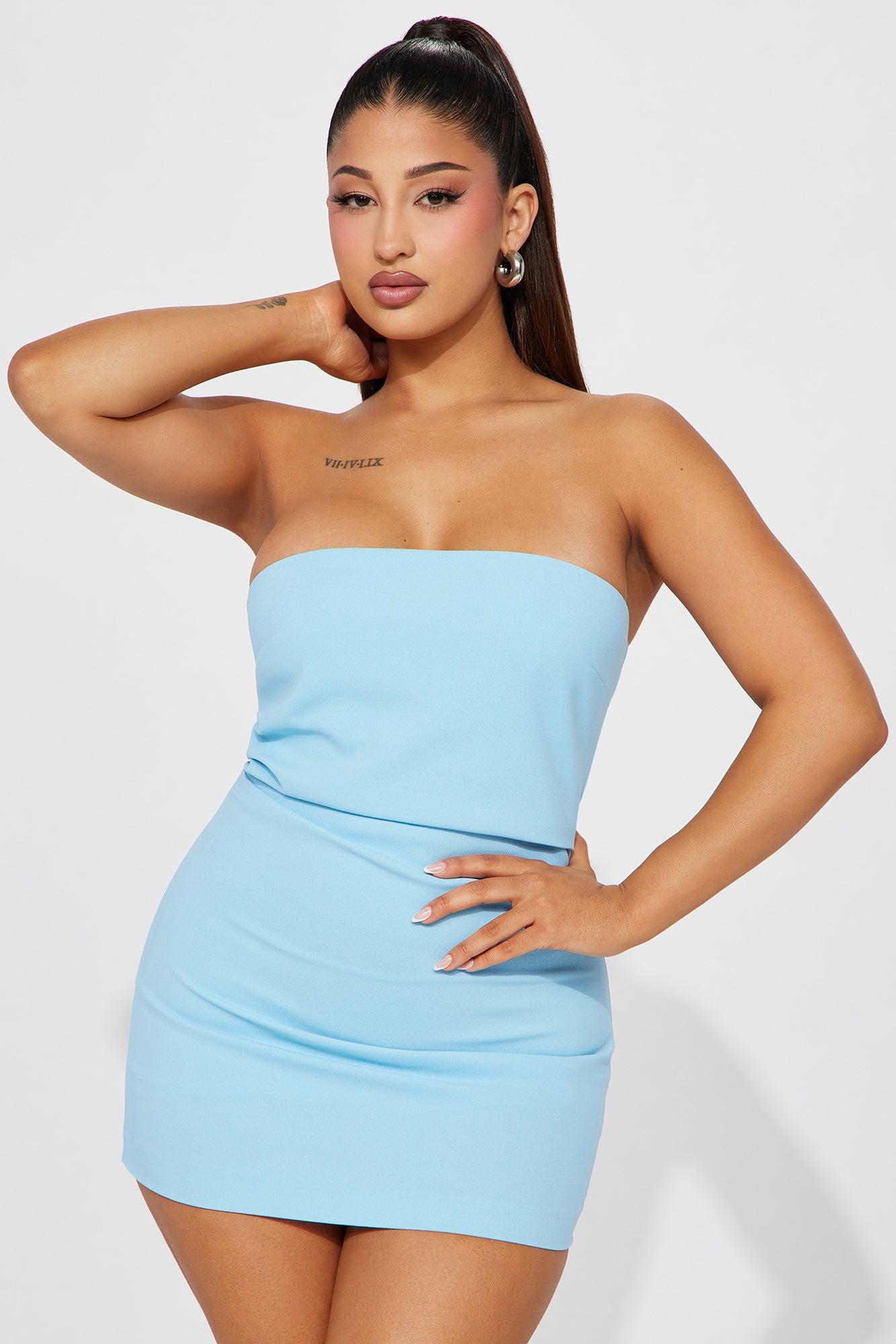 Madeleine Strapless Micro Mini Dress - Blue Product Image