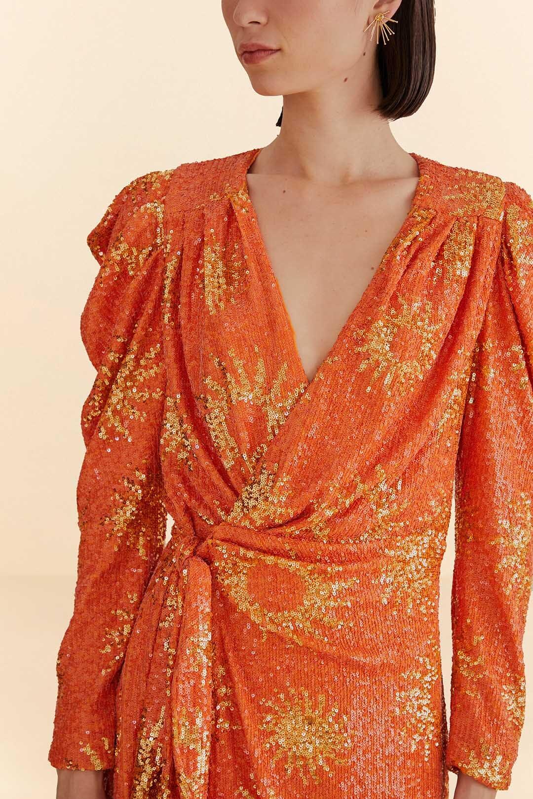 Orange Sunny Mood Sequin Long Sleeve Mini Dress Product Image