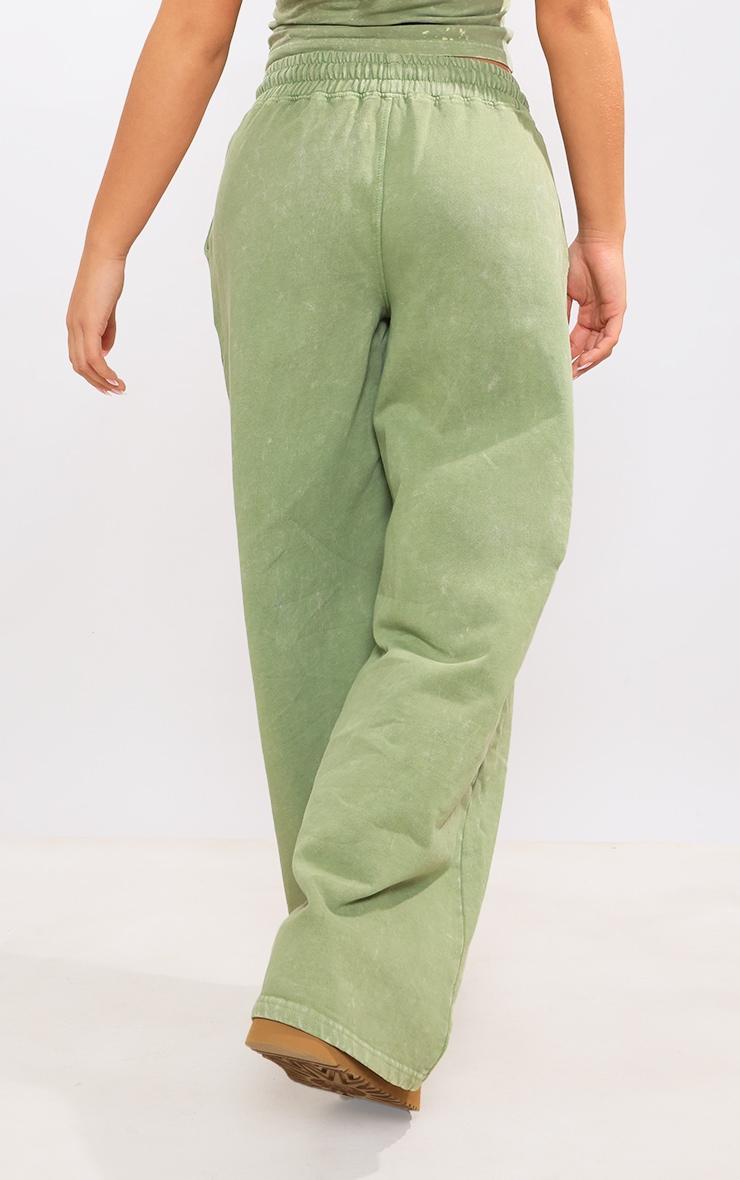 Olive Washed Oversized Low Rise Wide Leg Sweatpants Product Image