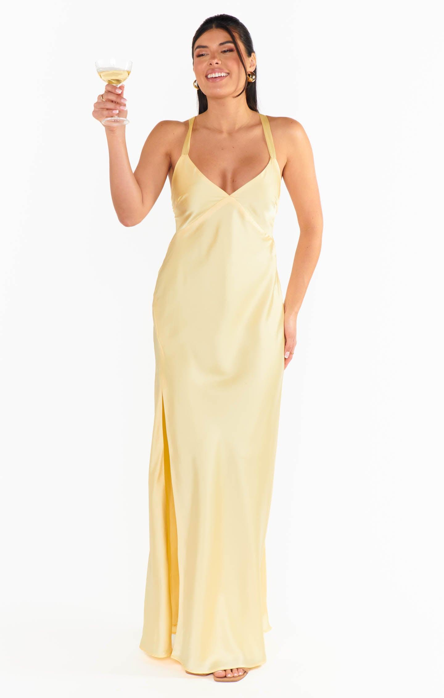 Anderson Maxi Dress ~ Pale Yellow Luxe Satin Product Image