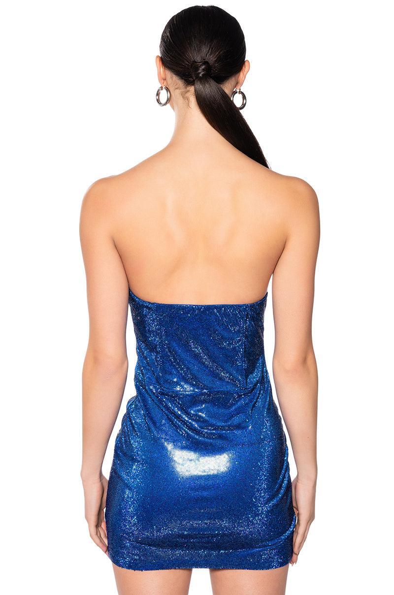 WORK OF ART RHINESTONE MINI DRESS IN BLUE Product Image