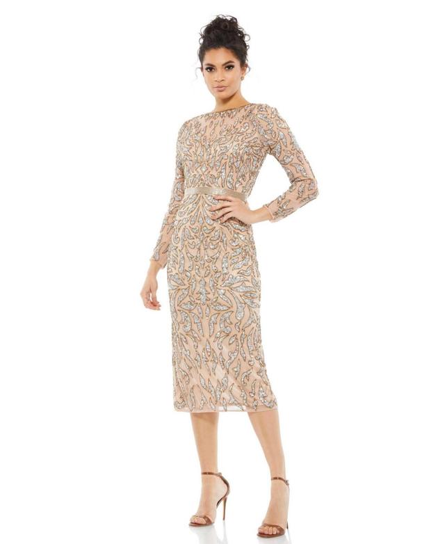 Womens Embellished Long Sleeve Column Dress Product Image