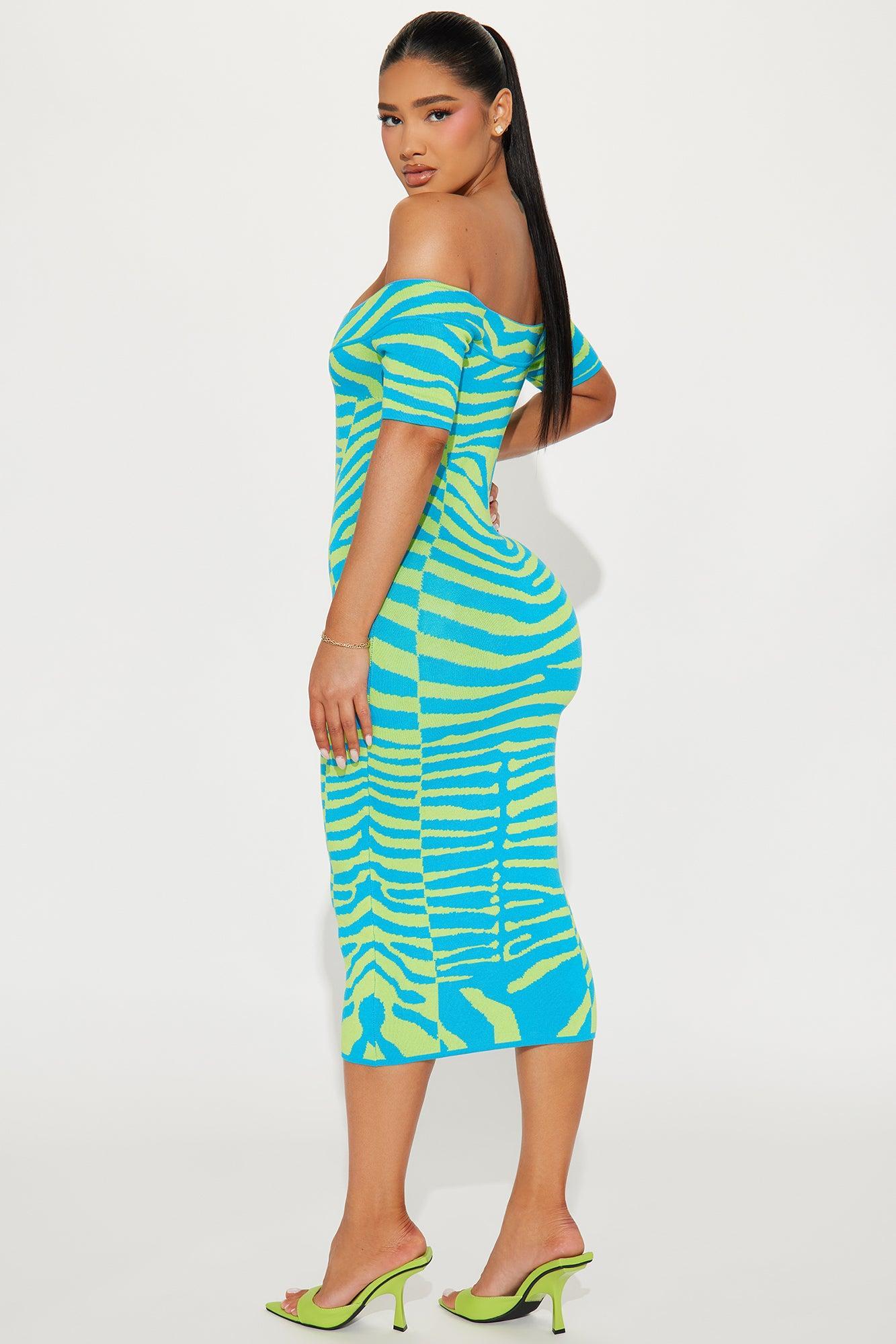 In The Wild Sweater Midi Dress - Blue/combo Product Image