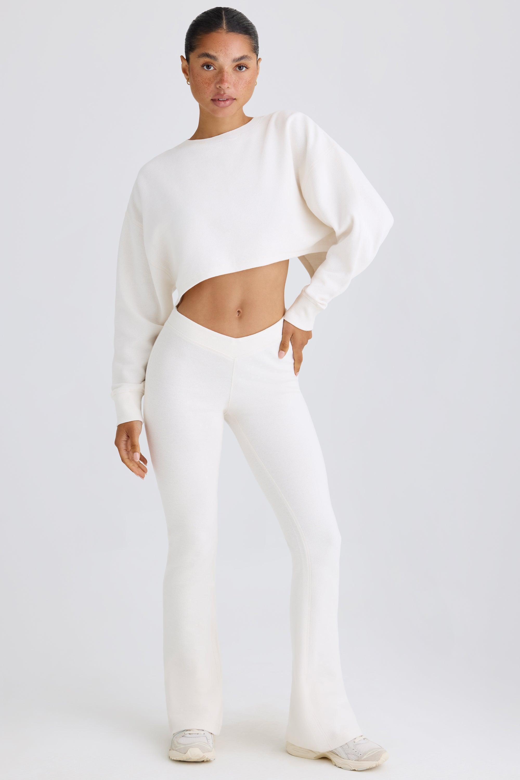 Petite Flared Trousers in White Product Image