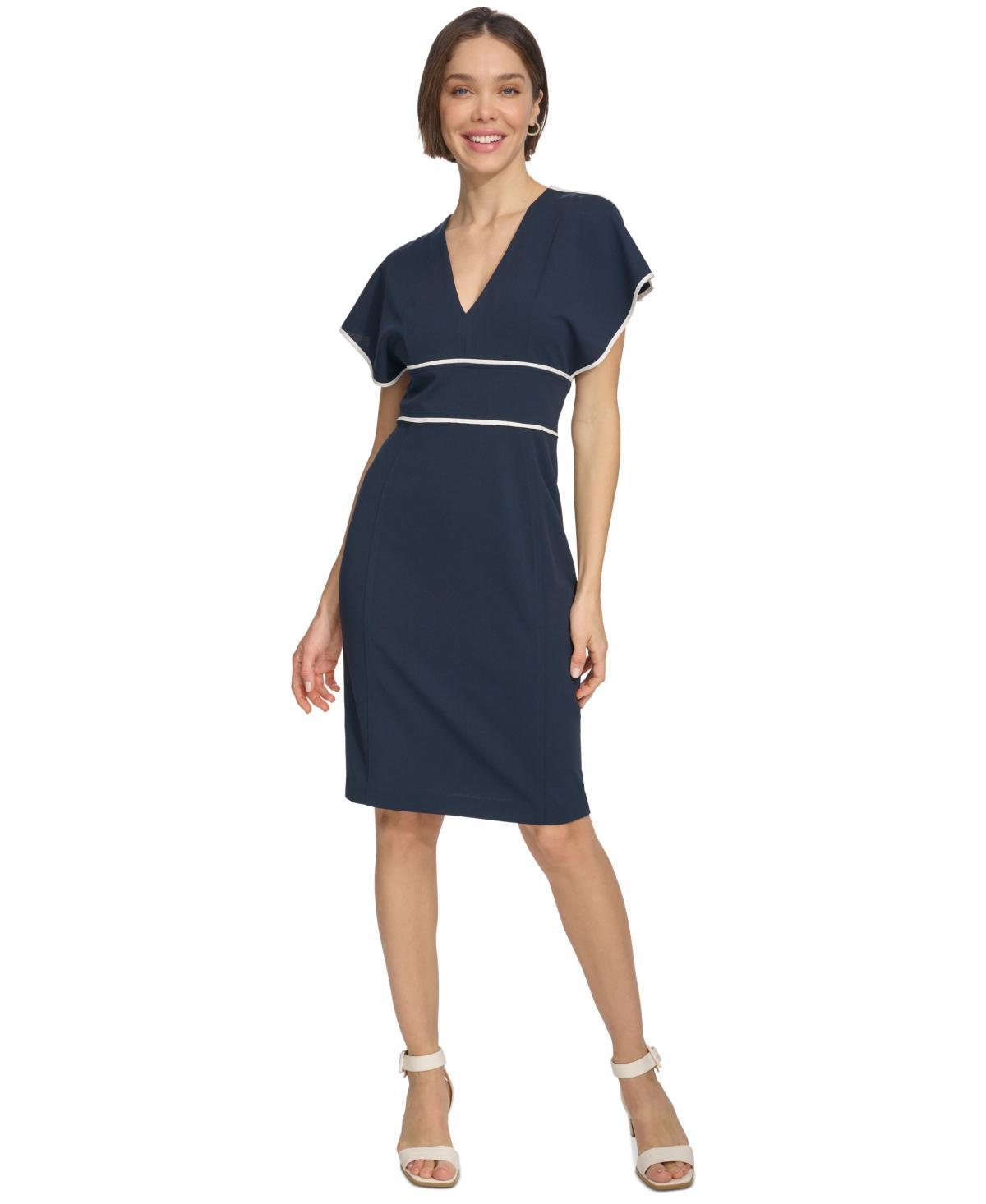 Women's Flutter-Sleeve Piped Sheath Dress Product Image