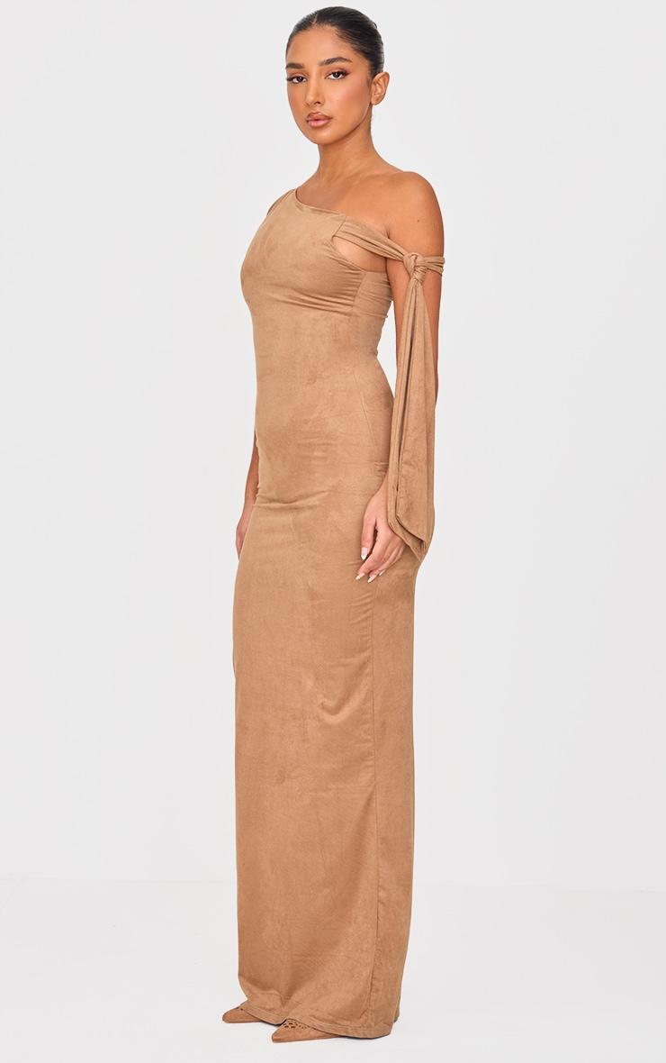 Petite Deep Taupe Faux Suede Tie Detail Maxi Dress Product Image