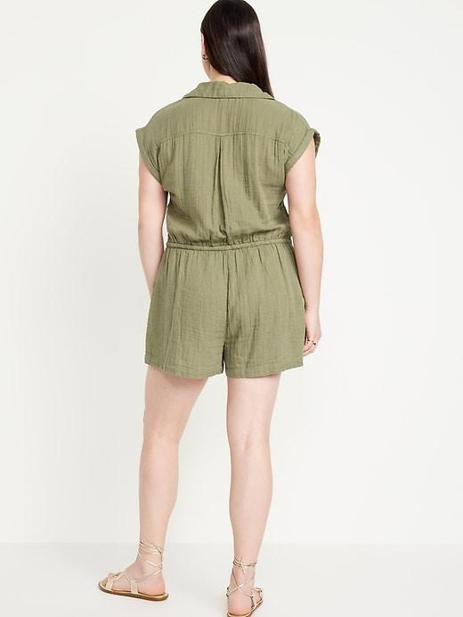 Waist-Defined Crinkle Gauze Romper -- 3-inch inseam Product Image