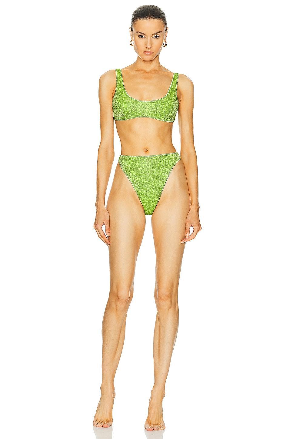 Oseree Lumiére Sporty 90s Bikini Set Green. (also in L, S). Product Image