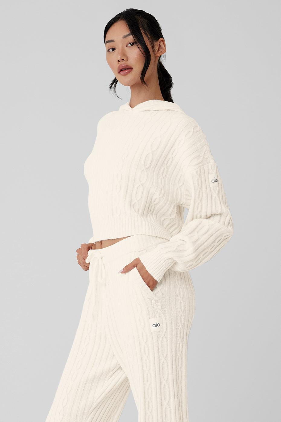 Cable Knit Winter Bliss Hoodie - Ivory Female Product Image