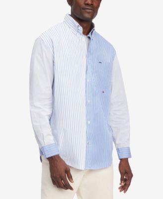 Tommy Hilfiger Mens Regular-Fit Block Stripe Cotton Poplin Shirt - Blue Product Image