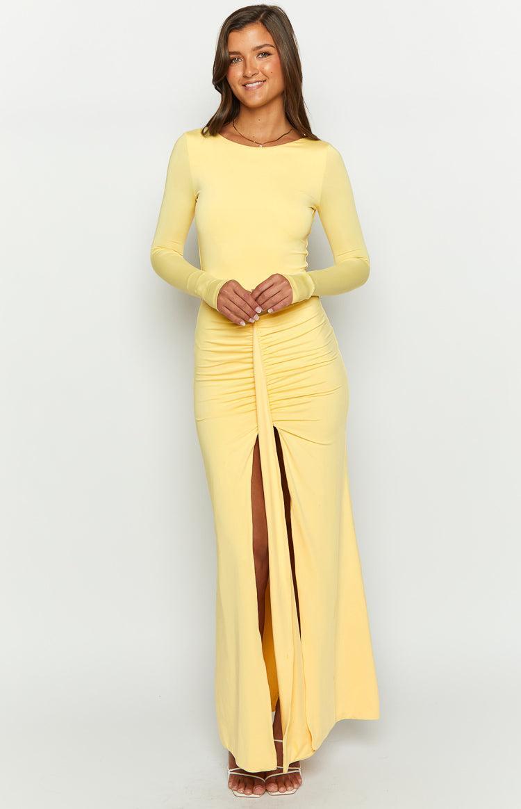 Amber Glow Yellow Long Sleeve Maxi Dress Product Image