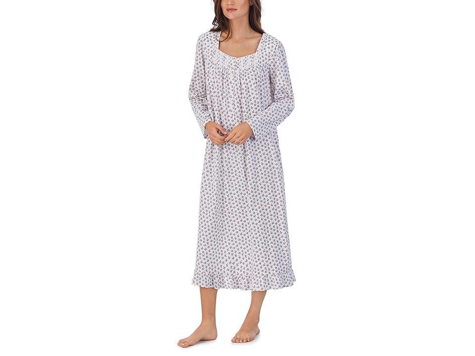 Eileen West Long Sleeve Sweetheart Neck Ditsy Floral Cotton Jersey Nightgown Product Image