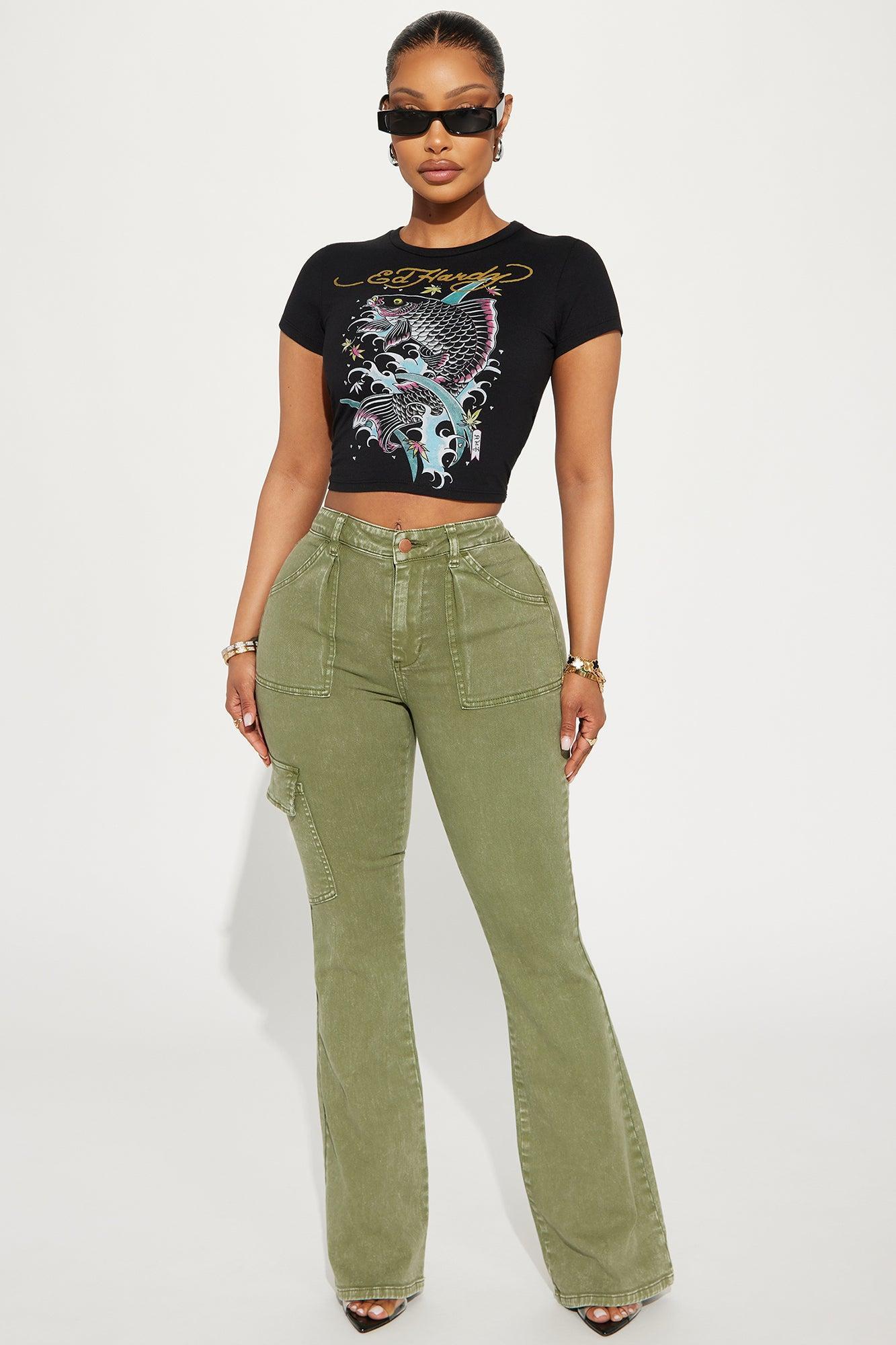 Mindy Cargo Mineral Wash Flare Pant - Olive Product Image