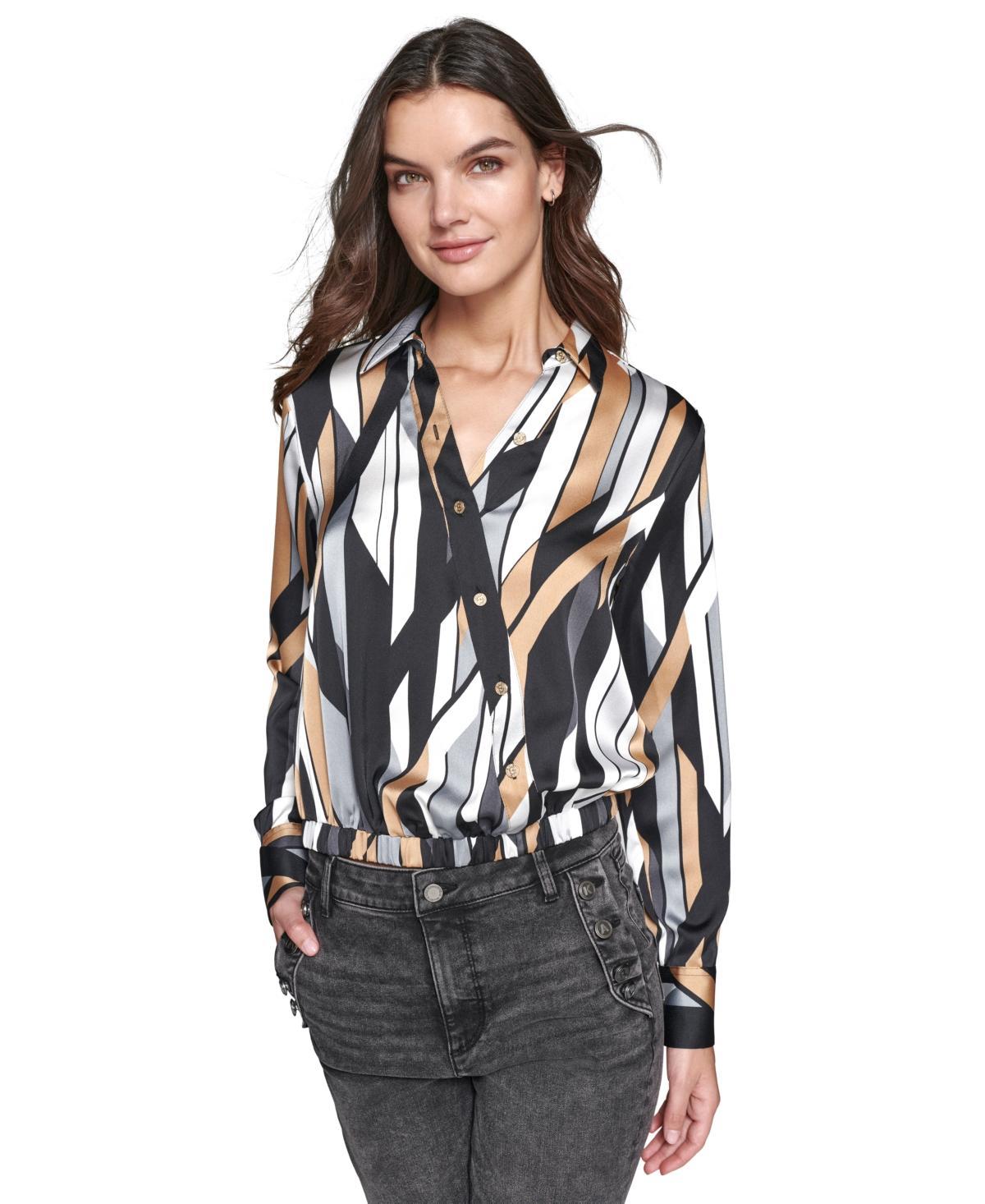 Karl Lagerfeld Paris Womens Geo-Printed Faux-Wrap Satin Top Product Image