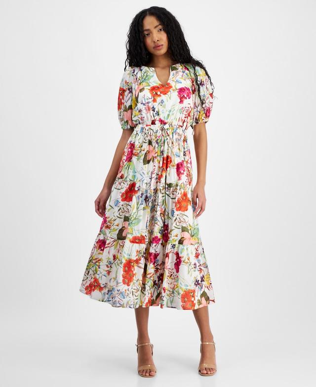 Women's Floral-Print Tiered Midi Dress Product Image