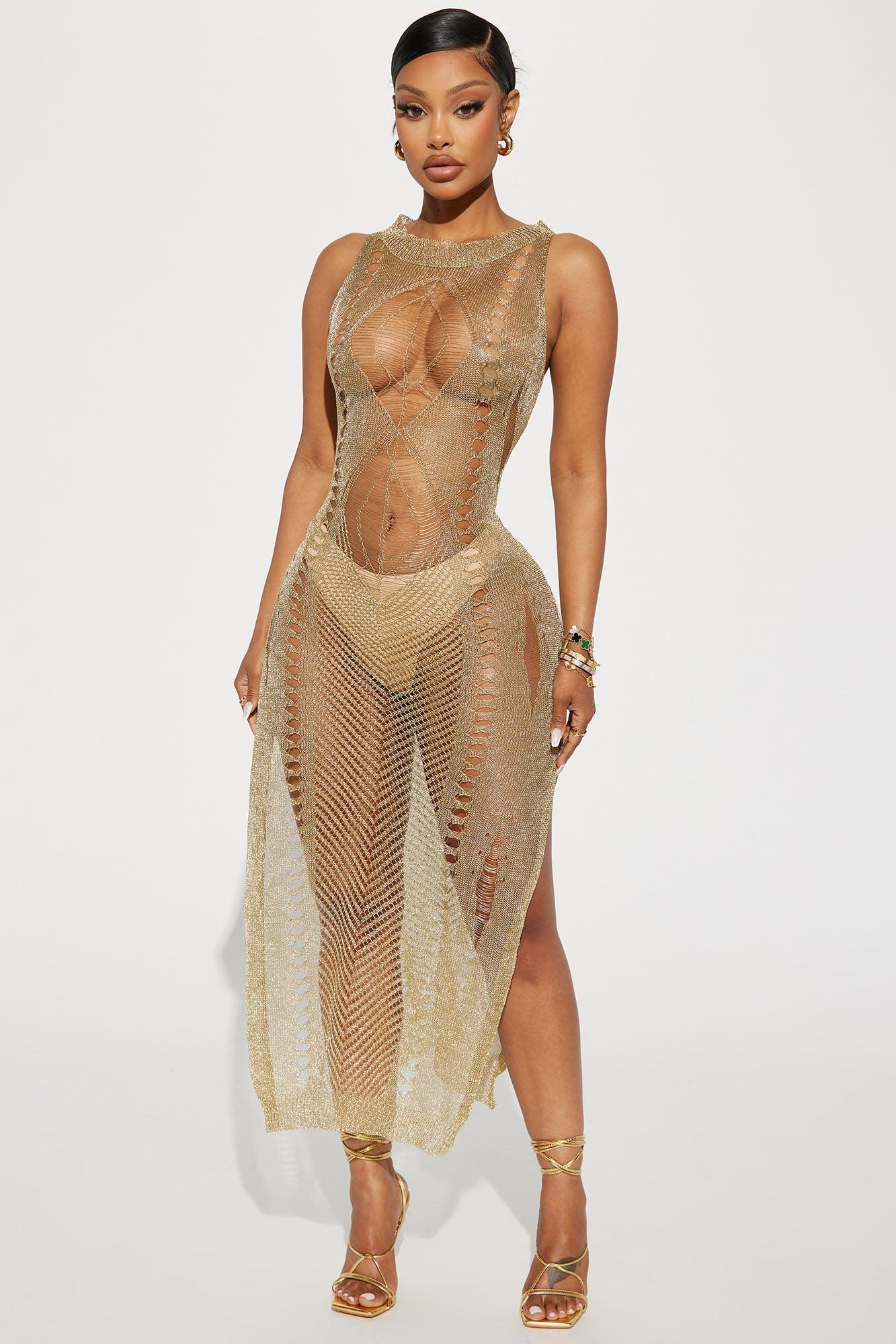 Paradise Metallic Maxi Dress - Gold Product Image