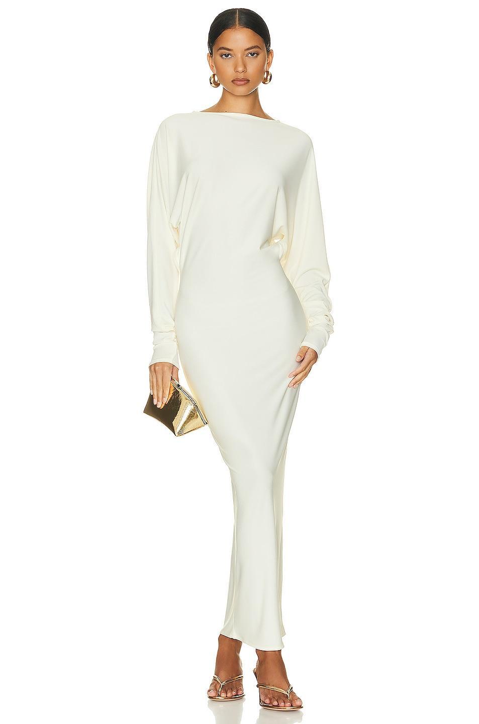 Helsa Matte Jersey Open Back Dress Ivory. (also in L). Product Image