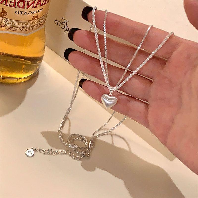 925 Sterling Silver Heart Layered Necklace Product Image