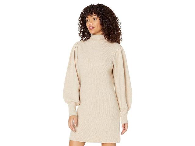 Madewell Mock Neck Puff Sleeve Mini Sweaterdress (Heather Stone) Women's Clothing Product Image