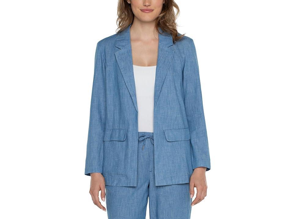 Liverpool Los Angeles Chambray Boyfriend Blazer with Princess Darts (Chambray) Women's Jacket Product Image