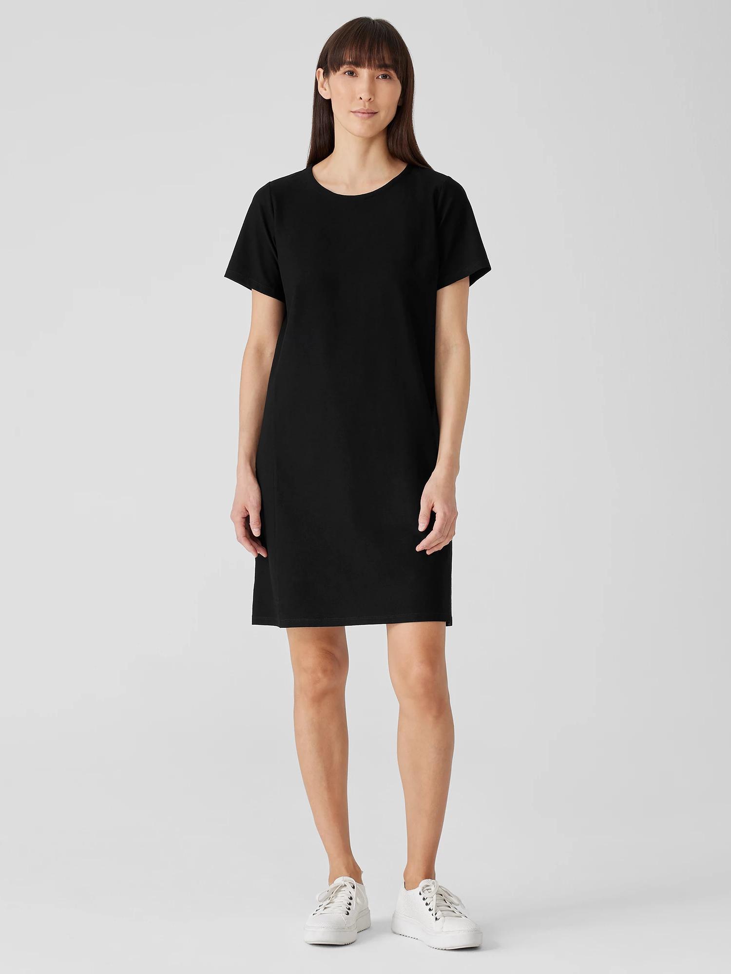 EILEEN FISHER Washable Stretch Crepe Jewel Neck Dressfemale Product Image