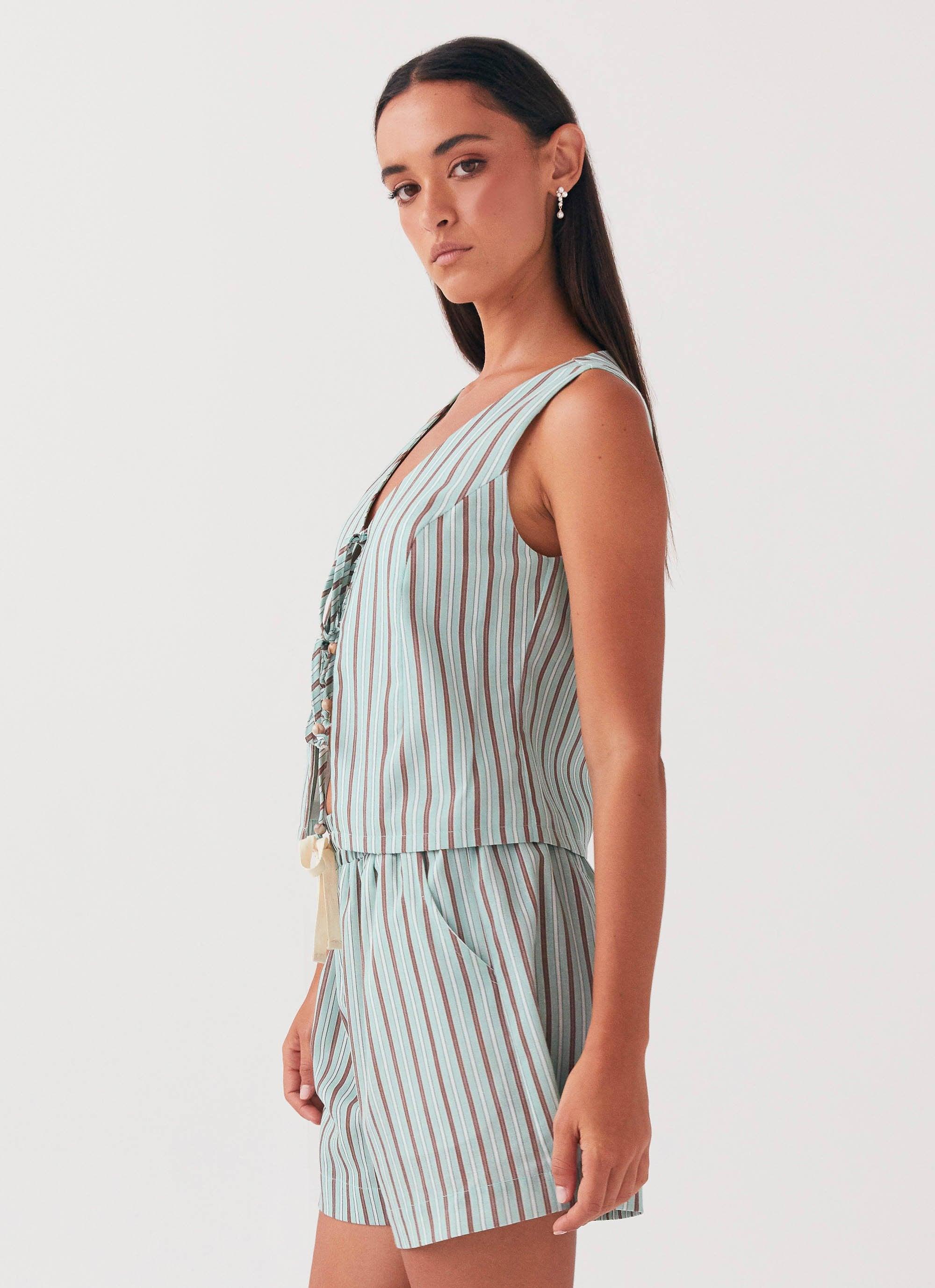 Tina Linen Vest Top - Coastal Stripe Product Image