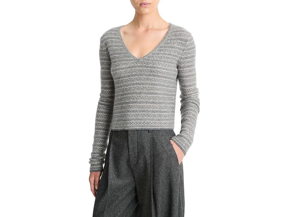 Vince Fair Isle V-Neck (Medium Heather Grey) Women's Sweater product image