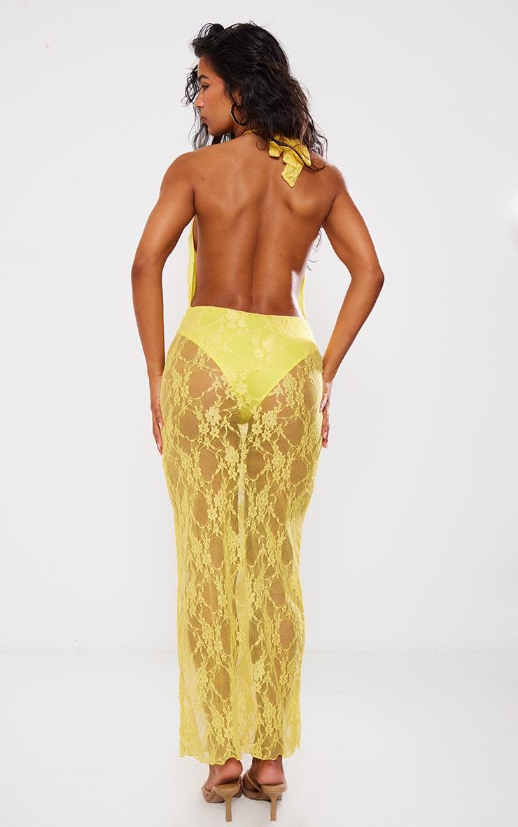 Yellow Lace Halterneck Plunge Midaxi Dress Product Image