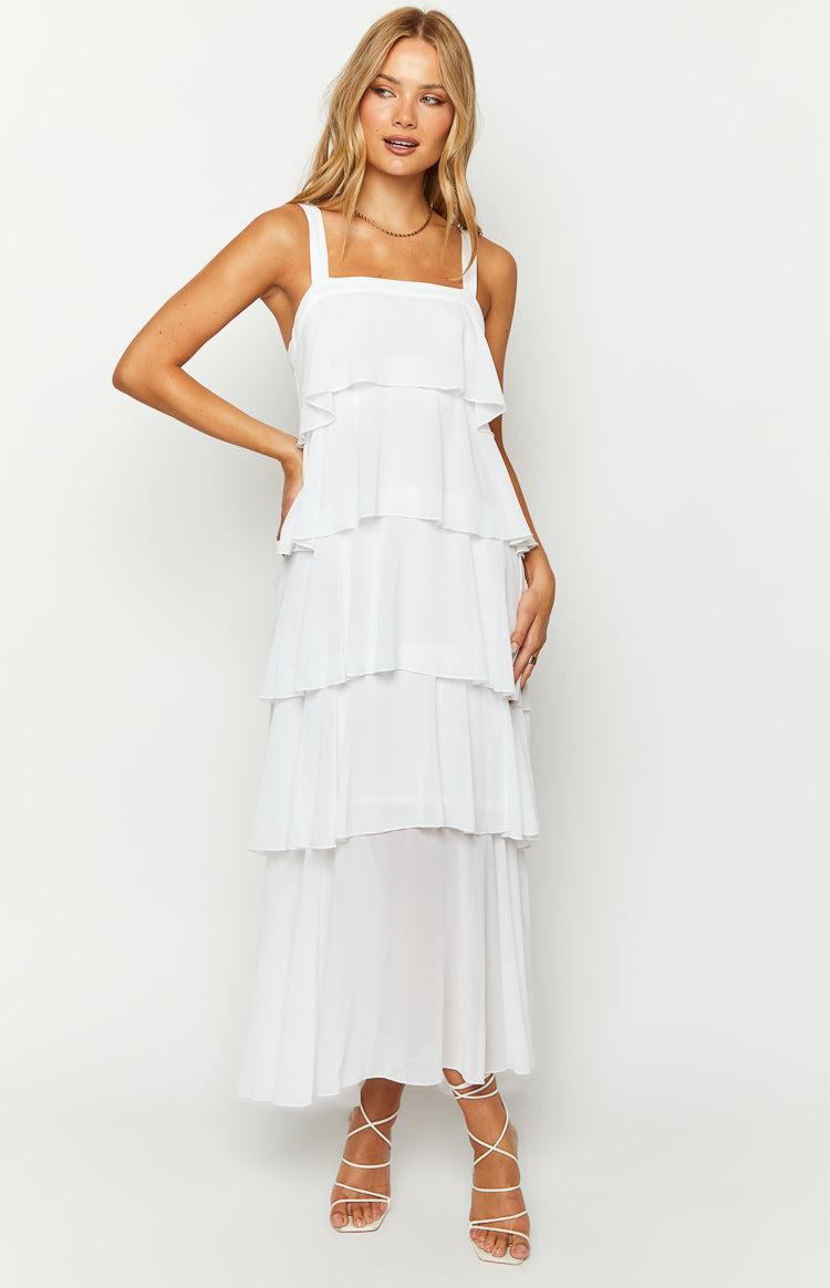 Brielle White Layered Frill Maxi Dress Product Image