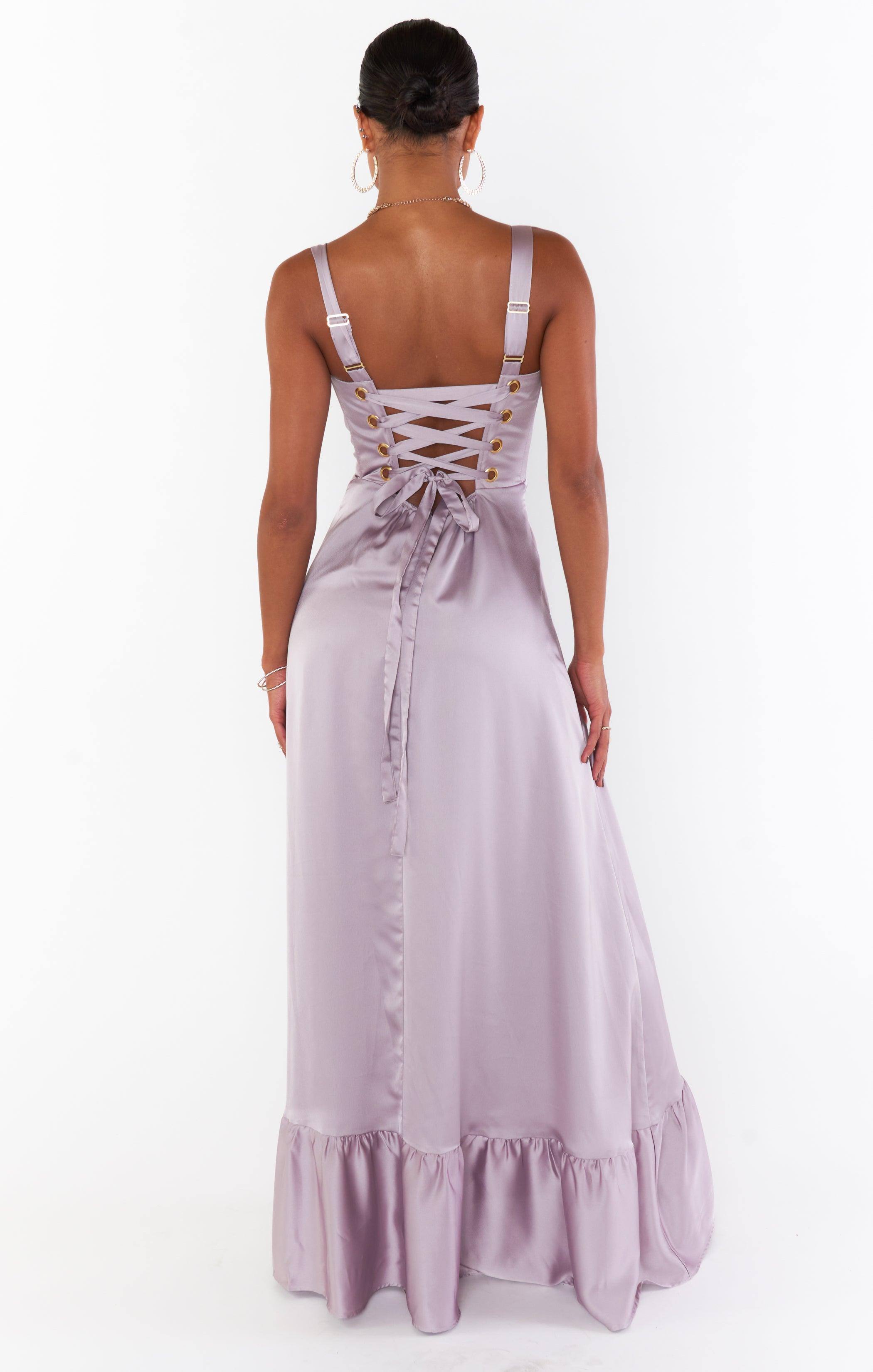 Clarissa Corset Dress ~ Dusty Purple Luxe Satin Product Image